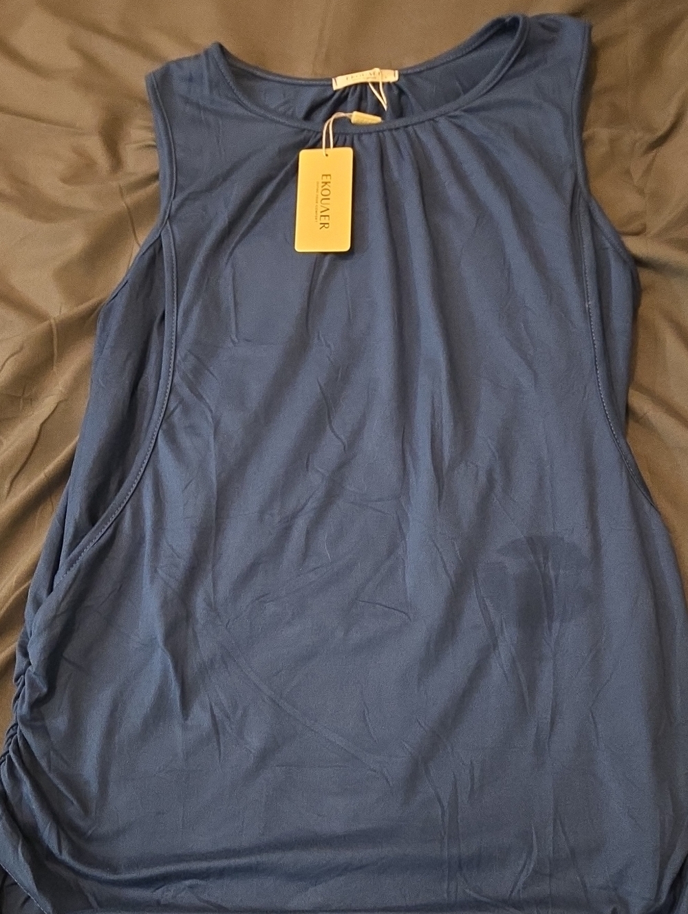 Maternity Ekoläer Ruched Side Tank Top in Deep Blue - Stain On Front See Pic